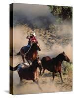 Cowboy Roping Horses-John Luke-Stretched Canvas