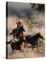 Cowboy Roping Horses-John Luke-Stretched Canvas