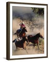 Cowboy Roping Horses-John Luke-Framed Premium Photographic Print