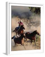 Cowboy Roping Horses-John Luke-Framed Premium Photographic Print