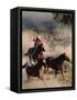 Cowboy Roping Horses-John Luke-Framed Stretched Canvas