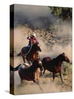 Cowboy Roping Horses-John Luke-Stretched Canvas