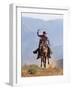 Cowboy Running with Rope Lassoo in Hand, Flitner Ranch, Shell, Wyoming, USA-Carol Walker-Framed Photographic Print
