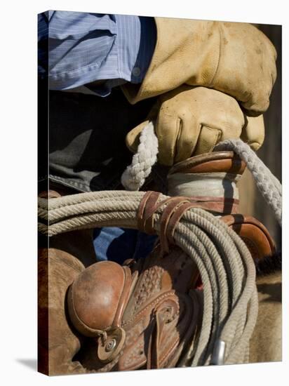 Cowboy's Gloved Hands, Ponderosa Ranch, Seneca, Oregon, USA-Wendy Kaveney-Stretched Canvas