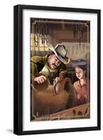 Cowboy Saddle Maker-Lantern Press-Framed Art Print