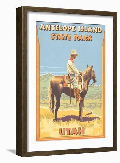 Cowboy (Side View) - Antelope Island State Park-Lantern Press-Framed Art Print