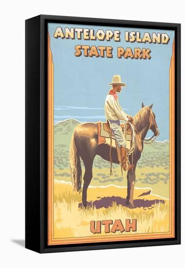 Cowboy (Side View) - Antelope Island State Park-Lantern Press-Framed Stretched Canvas