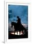Cowboy Silhouette in Sunset-null-Framed Photo