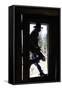 Cowboy Silhouetted in Door Frame-null-Framed Stretched Canvas