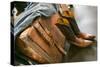 Cowboy Snakeskin Boots and an Antique Suitcase, Santa Fe, New Mexico-Julien McRoberts-Stretched Canvas