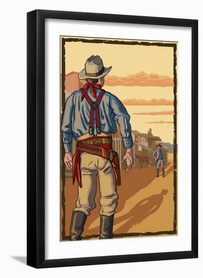 Cowboy Standoff-Lantern Press-Framed Art Print