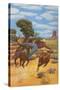 Cowboy Steer-Wrestling-null-Stretched Canvas