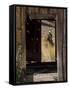 Cowboy Through a Weathered Door, Ponderosa Ranch, Seneca, Oregon, USA-Wendy Kaveney-Framed Stretched Canvas
