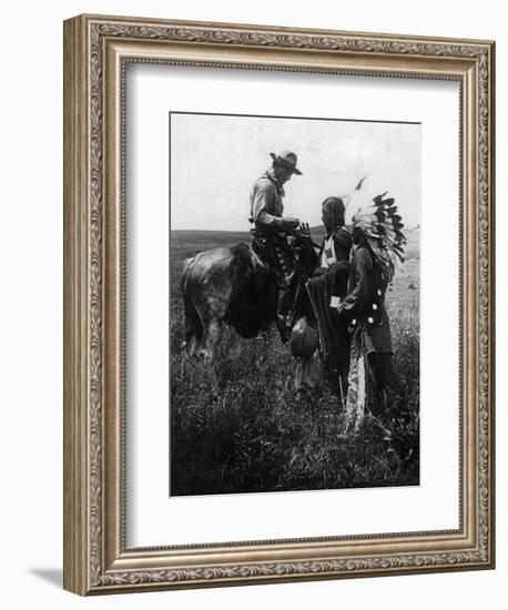 Cowboy Trading with Indians Using Sign Language - Tucumcari, NM-Lantern Press-Framed Art Print