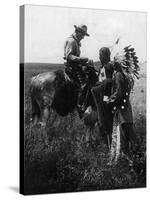 Cowboy Trading with Indians Using Sign Language - Tucumcari, NM-Lantern Press-Stretched Canvas