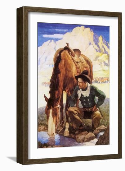 Cowboy Watering His Horse, 1937-Newell Convers Wyeth-Framed Giclee Print