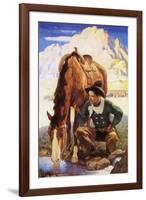 Cowboy Watering His Horse, 1937-Newell Convers Wyeth-Framed Giclee Print