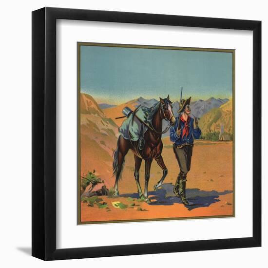 Cowboy with Horse - Citrus Crate Label-Lantern Press-Framed Art Print