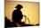 Cowboy with Lasso Silhouette at Small-Town Rodeo. Buyers Note: Image Contains Added Grain to Enhanc-Sascha Burkard-Mounted Photographic Print