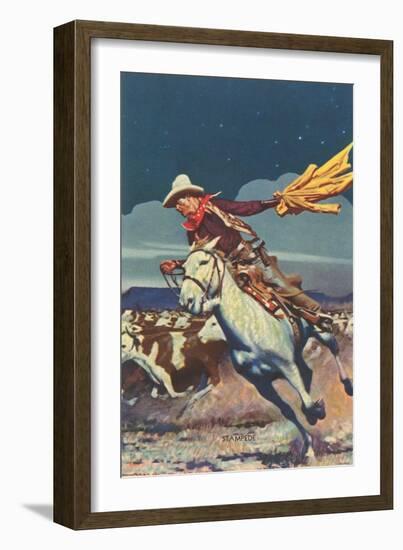 Cowboy with Stampede-null-Framed Art Print