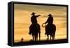 Cowboys and Horses in Silhouette at Dawn on Ranch, British Colombia, Canada-Peter Adams-Framed Stretched Canvas
