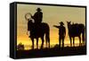 Cowboys and Horses in Silhouette at Dawn on Ranch, British Colombia, Canada-Peter Adams-Framed Stretched Canvas