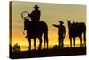 Cowboys and Horses in Silhouette at Dawn on Ranch, British Colombia, Canada-Peter Adams-Stretched Canvas