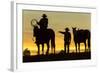 Cowboys and Horses in Silhouette at Dawn on Ranch, British Colombia, Canada-Peter Adams-Framed Photographic Print