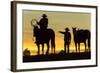 Cowboys and Horses in Silhouette at Dawn on Ranch, British Colombia, Canada-Peter Adams-Framed Photographic Print