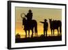 Cowboys and Horses in Silhouette at Dawn on Ranch, British Colombia, Canada-Peter Adams-Framed Photographic Print