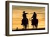 Cowboys and Horses in Silhouette at Dawn on Ranch, British Colombia, Canada-Peter Adams-Framed Photographic Print