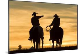 Cowboys and Horses in Silhouette at Dawn on Ranch, British Colombia, Canada-Peter Adams-Mounted Photographic Print