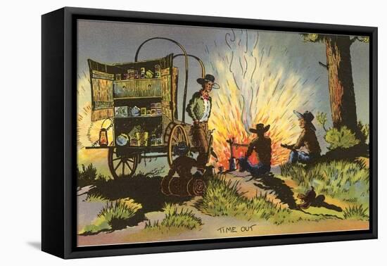 Cowboys at Campfire by Chuckwagon-null-Framed Stretched Canvas