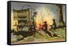 Cowboys at Campfire by Chuckwagon-null-Framed Stretched Canvas