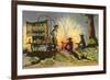 Cowboys at Campfire by Chuckwagon-null-Framed Art Print