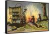 Cowboys at Campfire by Chuckwagon-null-Framed Stretched Canvas