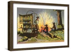 Cowboys at Campfire by Chuckwagon-null-Framed Art Print