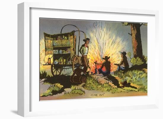 Cowboys at Campfire by Chuckwagon-null-Framed Art Print