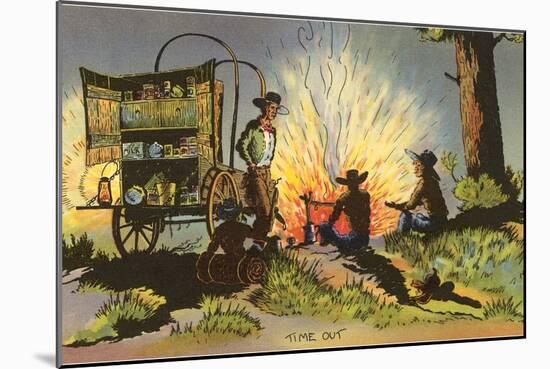 Cowboys at Campfire by Chuckwagon-null-Mounted Art Print