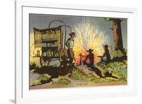 Cowboys at Campfire by Chuckwagon-null-Framed Premium Giclee Print