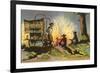 Cowboys at Campfire by Chuckwagon-null-Framed Premium Giclee Print