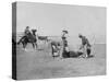 Cowboys Branding a Calf Photograph - South Dakota-Lantern Press-Stretched Canvas