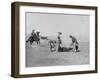 Cowboys Branding a Calf Photograph - South Dakota-Lantern Press-Framed Art Print