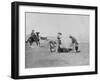 Cowboys Branding a Calf Photograph - South Dakota-Lantern Press-Framed Art Print