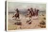 Cowboys chasing a prairie wolf-Charles Marion Russell-Stretched Canvas