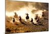 Cowboys Chasing Wilding Horses. Roping and Riding, with Dust Flying Everywhere-Jeanne Provost-Mounted Photographic Print