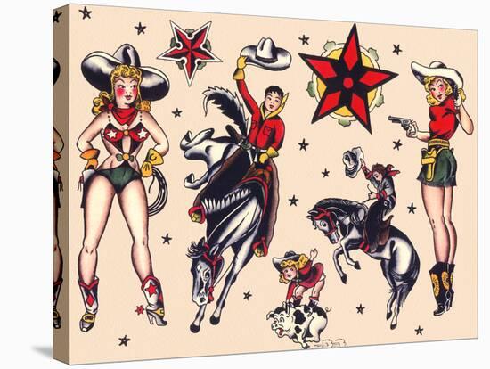 Cowboys & Cowgirls, Authentic Rodeo Tatooo Flash by Norman Collins, aka, Sailor Jerry-Piddix-Stretched Canvas