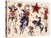 Cowboys & Cowgirls, Authentic Rodeo Tatooo Flash by Norman Collins, aka, Sailor Jerry-Piddix-Stretched Canvas