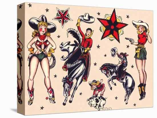 Cowboys & Cowgirls, Authentic Rodeo Tatooo Flash by Norman Collins, aka, Sailor Jerry-Piddix-Stretched Canvas
