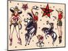 Cowboys & Cowgirls, Authentic Rodeo Tatooo Flash by Norman Collins, aka, Sailor Jerry-Piddix-Mounted Art Print